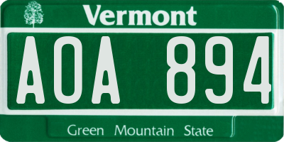 VT license plate AOA894