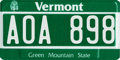 VT license plate AOA898