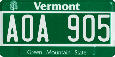 VT license plate AOA905