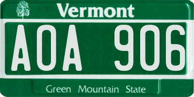 VT license plate AOA906