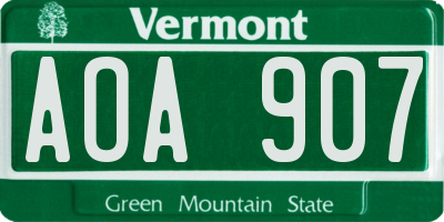 VT license plate AOA907