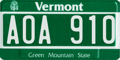 VT license plate AOA910