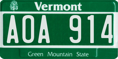 VT license plate AOA914