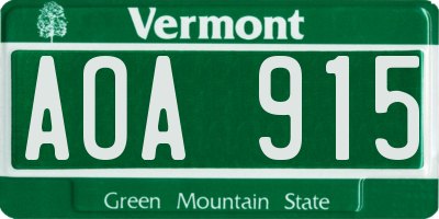 VT license plate AOA915