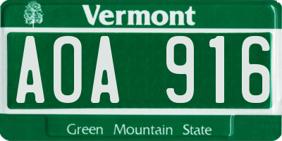VT license plate AOA916