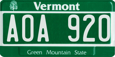 VT license plate AOA920