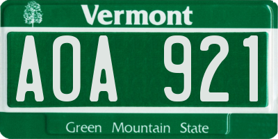VT license plate AOA921
