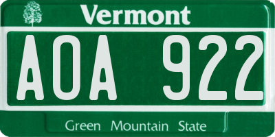 VT license plate AOA922