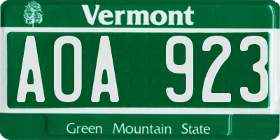 VT license plate AOA923