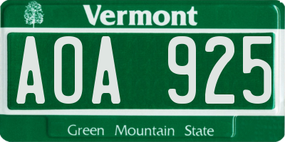 VT license plate AOA925