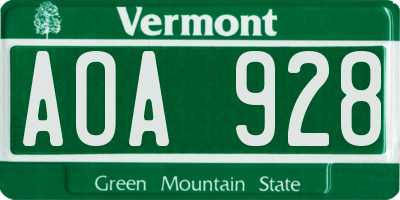 VT license plate AOA928
