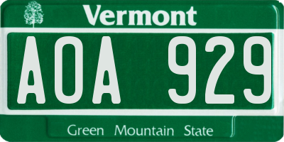 VT license plate AOA929