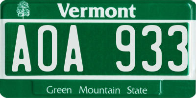 VT license plate AOA933