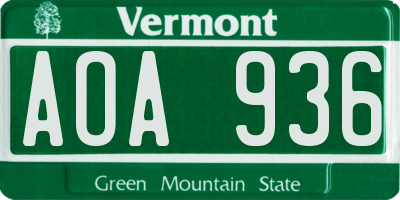 VT license plate AOA936