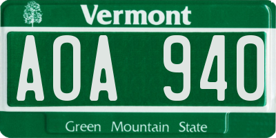 VT license plate AOA940