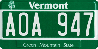 VT license plate AOA947