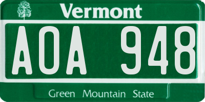 VT license plate AOA948