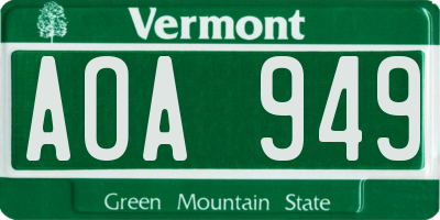 VT license plate AOA949