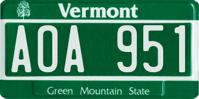 VT license plate AOA951