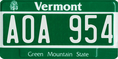 VT license plate AOA954