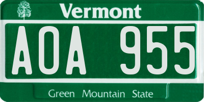 VT license plate AOA955
