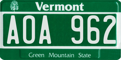 VT license plate AOA962
