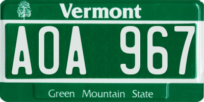 VT license plate AOA967