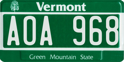 VT license plate AOA968