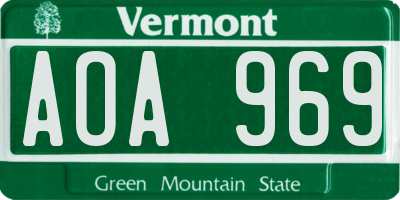 VT license plate AOA969