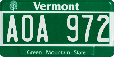 VT license plate AOA972