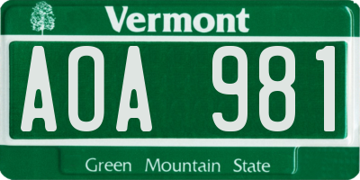 VT license plate AOA981