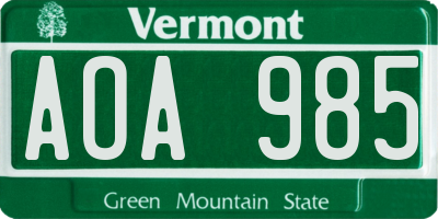 VT license plate AOA985