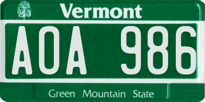 VT license plate AOA986