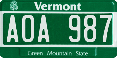 VT license plate AOA987