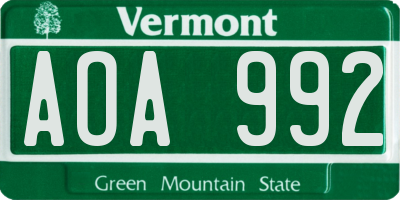 VT license plate AOA992