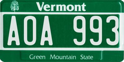 VT license plate AOA993
