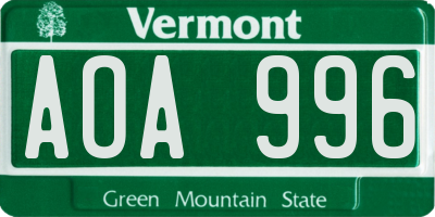 VT license plate AOA996