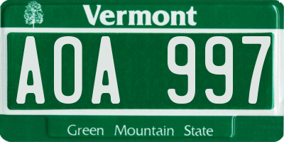 VT license plate AOA997
