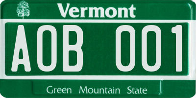 VT license plate AOB001