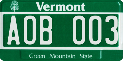VT license plate AOB003