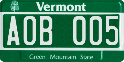 VT license plate AOB005