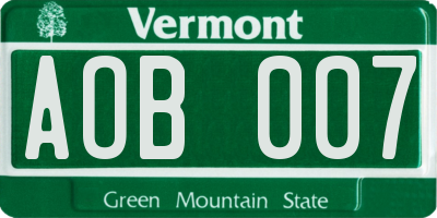 VT license plate AOB007