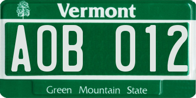 VT license plate AOB012
