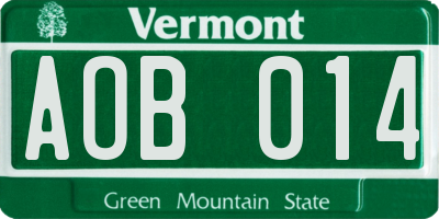 VT license plate AOB014