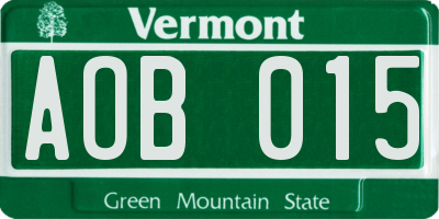 VT license plate AOB015