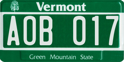 VT license plate AOB017