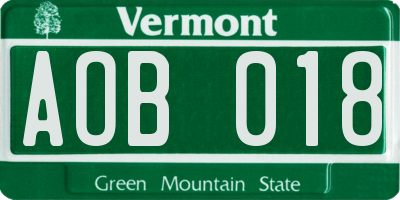 VT license plate AOB018