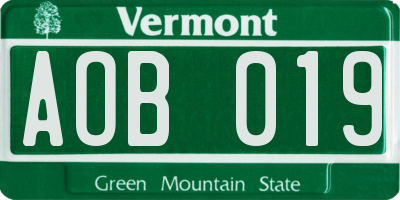 VT license plate AOB019