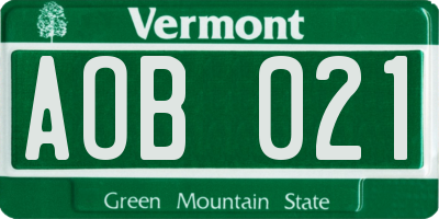 VT license plate AOB021