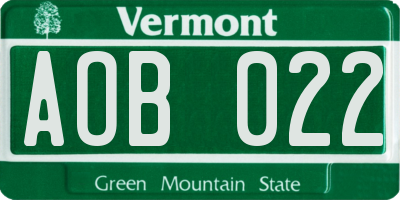 VT license plate AOB022